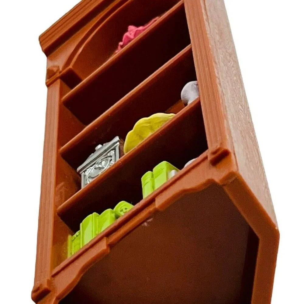 Fisher Price Loving Family Dollhouse Brown Corner Bookcase Book Shelf Curio 0725